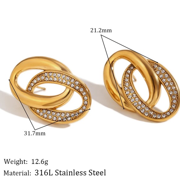 18K Gold Double Loop Earrings*Interlocking Loops Earrings*Statement Earrings*MJ - Picture 6 of 7